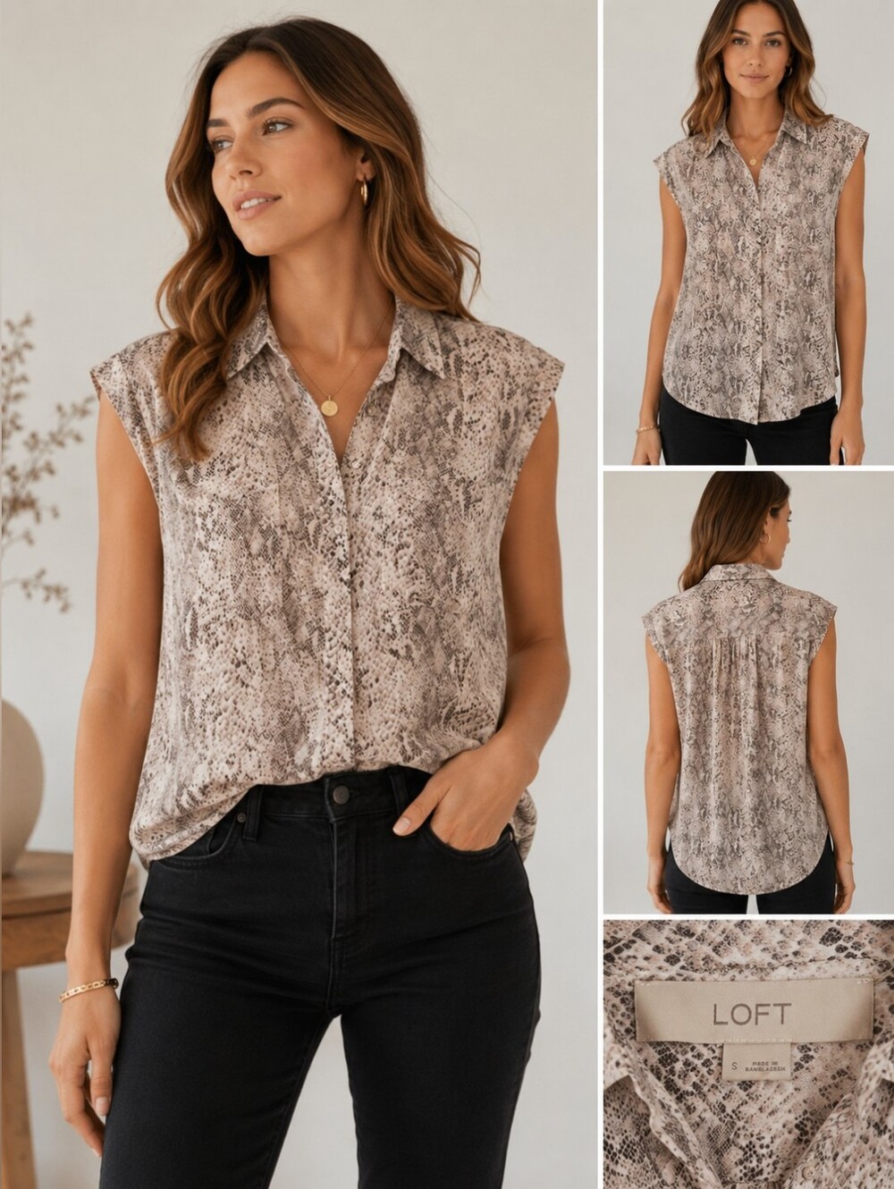 ✨ LOFT Snakeskin Print Button Front Blouse ✨